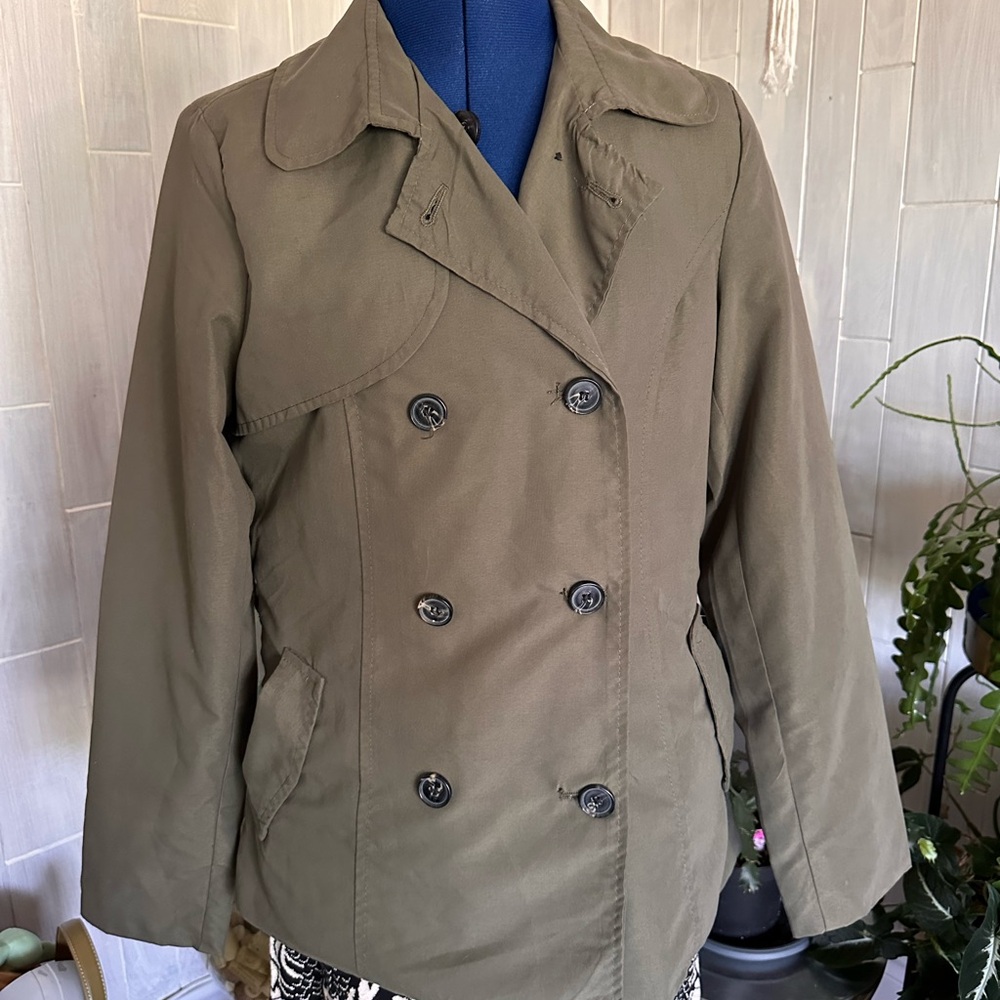 Revamped Khaki Double-Breasted Pea Coat